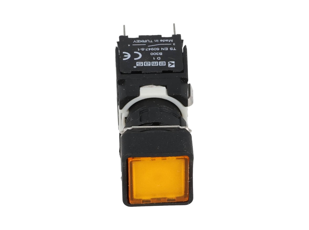 D100KDS — BOTON PULSADOR 16mm, NO ILUMINADO AMARILLO, RASANTE MOMENTANEO CUADRADO, INCLUYE 1 CON NA (MAXIMO 2 CONTACTOS) 