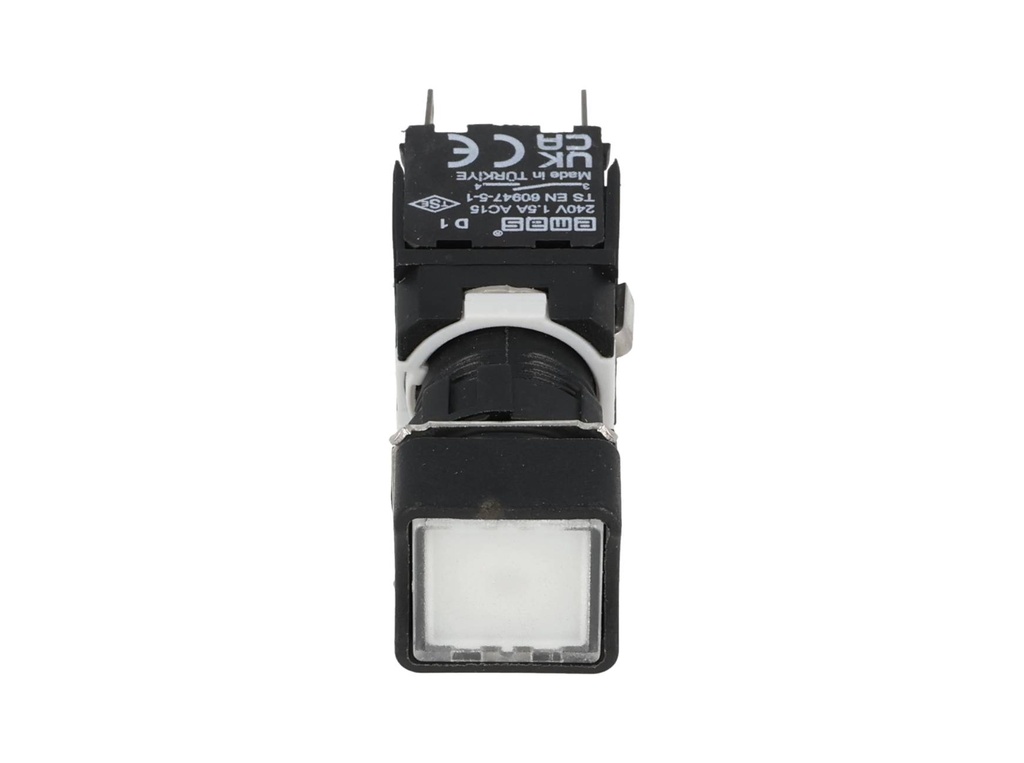 D100KDB — BOTON PULSADOR 16mm, NO ILUMINADO BLANCORASANTE MOMENTANEO CUADRADO, INCLUYE 1CON NA (MAXIMO 2 CONTACTOS) 