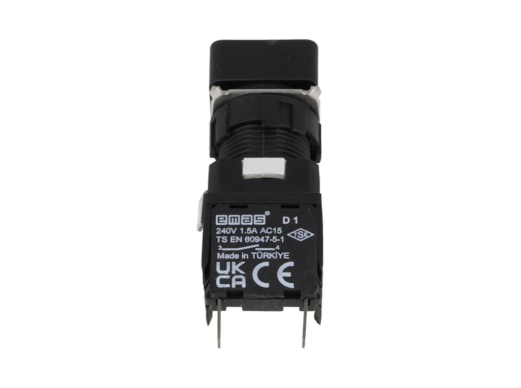 D100KDB — BOTON PULSADOR 16mm, NO ILUMINADO BLANCORASANTE MOMENTANEO CUADRADO, INCLUYE 1CON NA (MAXIMO 2 CONTACTOS) 