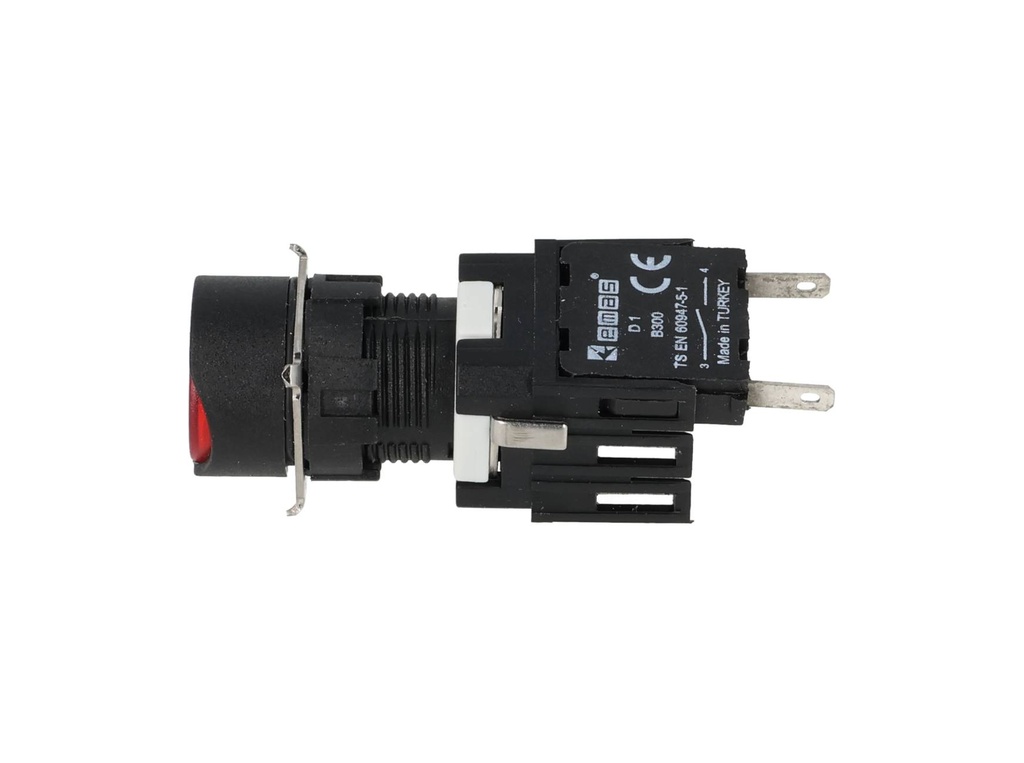 D100YDK — BOTON PULSADOR 16mm, NO ILUMINADO ROJO, RASANTE MOMENTANEO RESTADO NDO INCLUYE 1 CON NA (MAXIMO 25 CONTACTOS) 