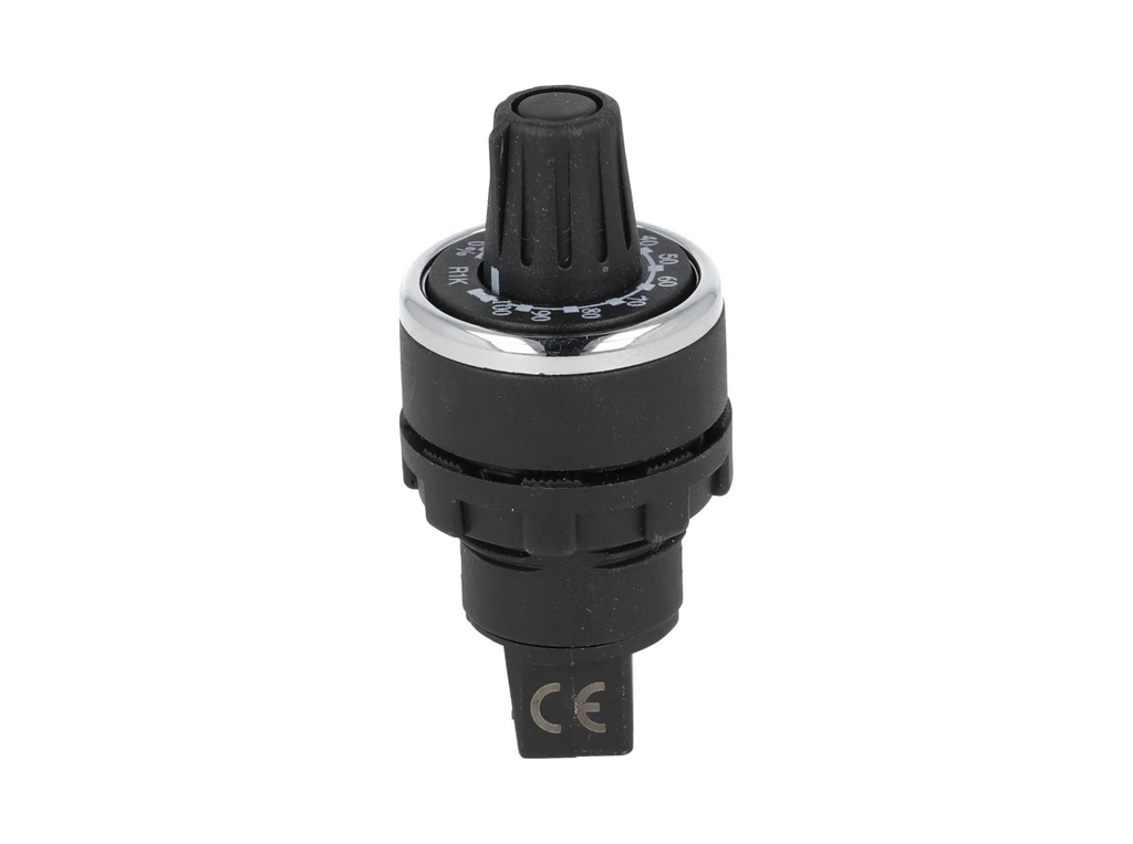 BPR01K — POTENCIOMETRO 22mm 1K OHMS 1.5WATTS CON PERILLA GRADUADA, TOLERANCIA 10%, RESISTENCIA DE AISLAMIENTO MIN 10M OHMS (500VCD) 38.70MA