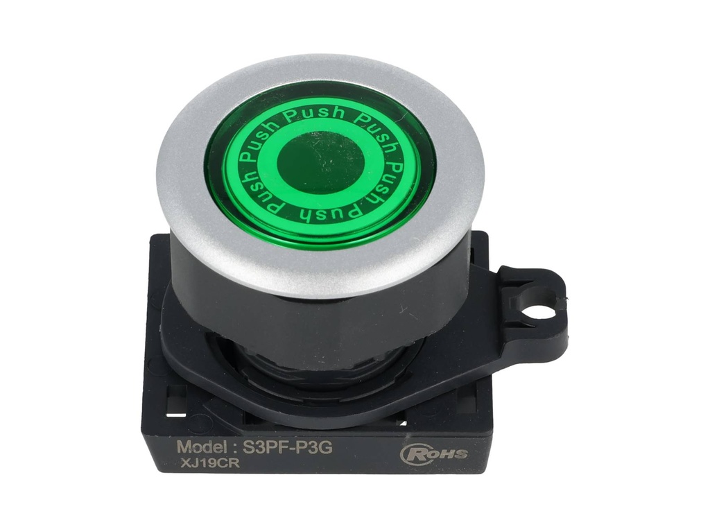 S3PF-P3G — BOTON PULSADOR RASANTE LED VERDE 30MM