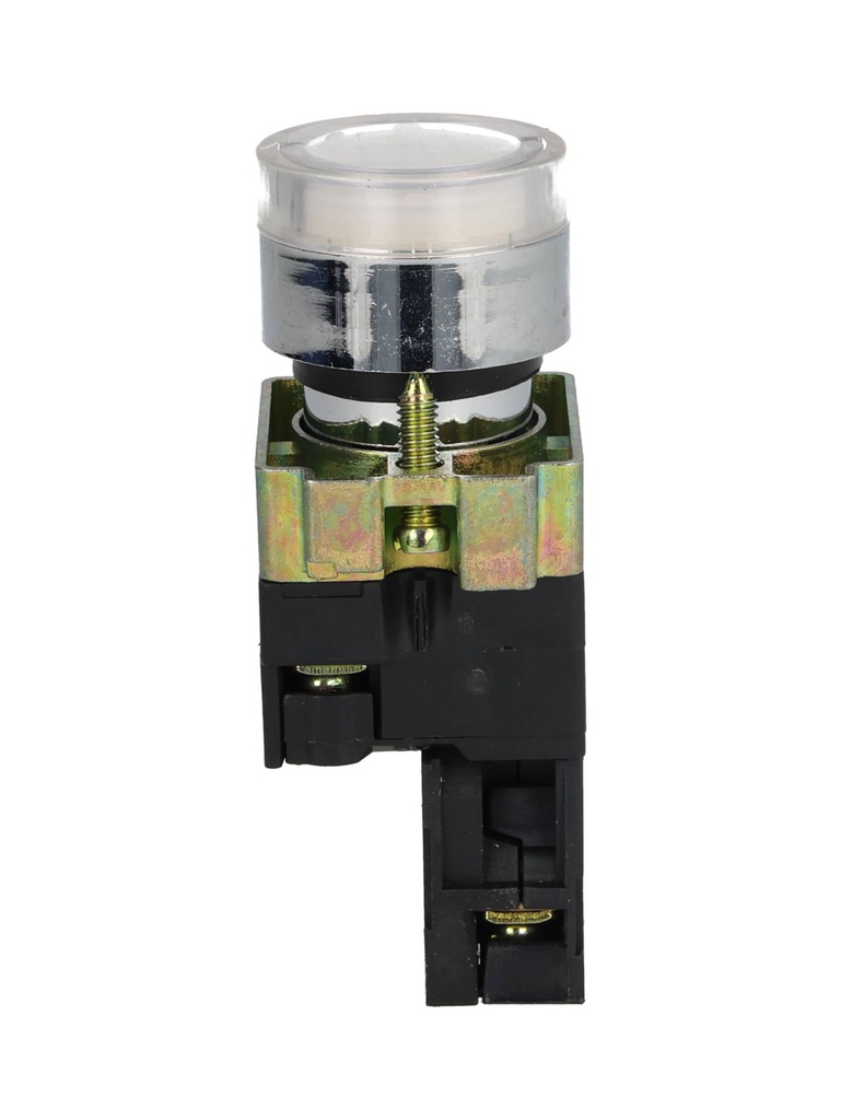 NP2-BW3161W — PULSADOR METALICO 2 TORNILLOS UL LED BLANCO, NA 230V BASE METALICA ø22mm *NO SON A PRUEBA DE EXPLOSION*