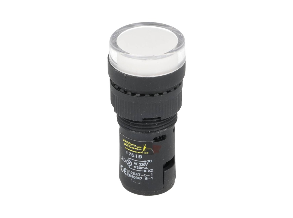 TP-LI16-W24 — LAMPARA PILOTO TIPO LED 24VDCON AC ø16mm, COLOR BLANCO *NO SON A PRUEBA DE EXPLOSION*