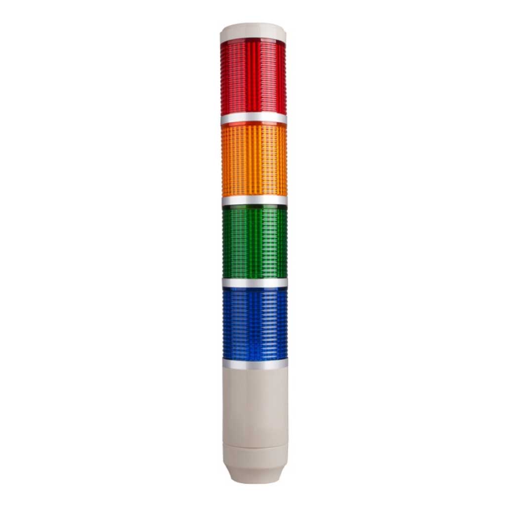 MT5C4CL-4 — TORRETA INDUSTRIAL 220VCA 4 COLORES 56mmCON FLASH (ROJO, AMARILLO, VERDE Y AZUL) 