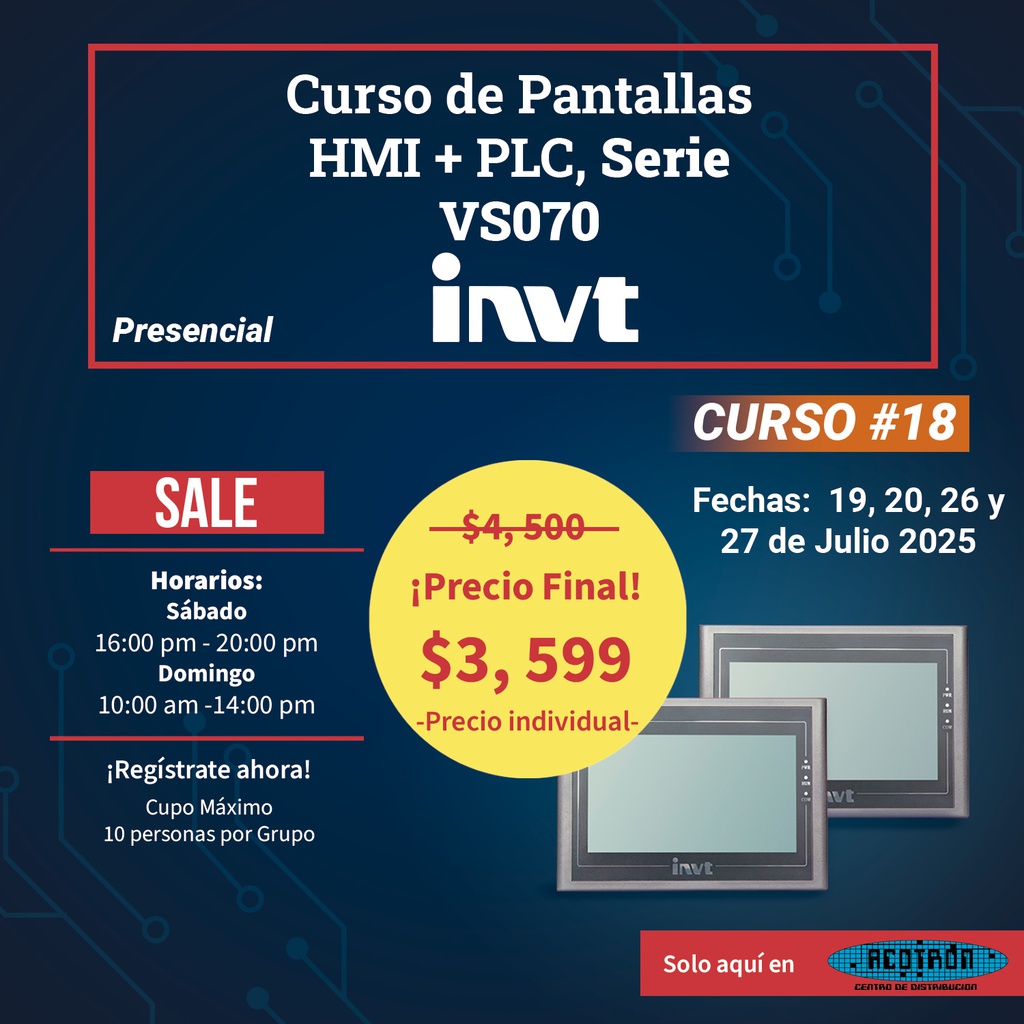 CURSO Pantallas HMI + PLC básico — 19, 20, 26 y 27 de Julio 2025             *Precio individual*